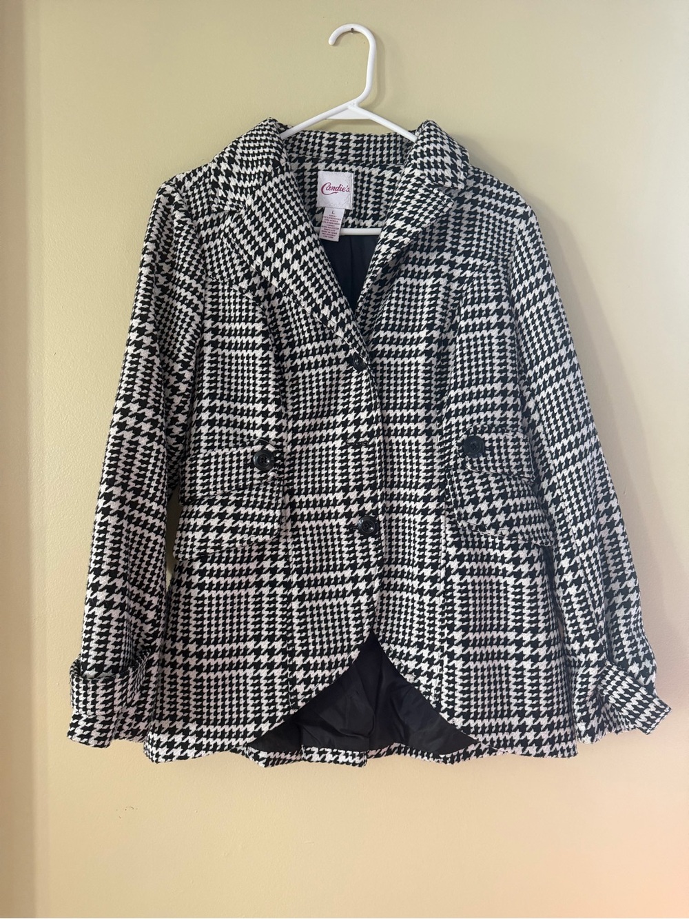 Vintage Y2K Candie’s Houndstooth Black & White Peacoat Jacket Large